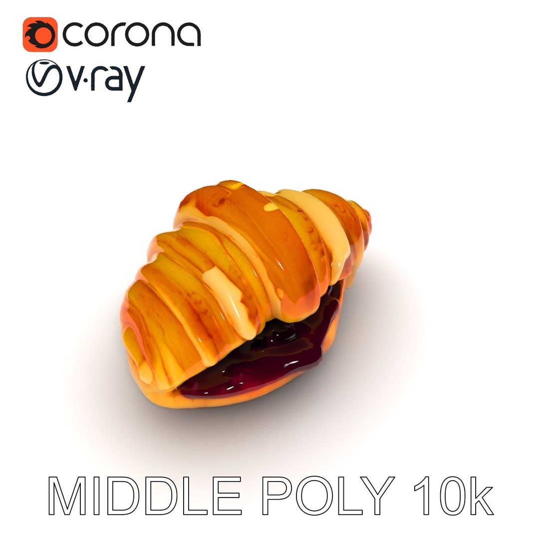Delicious Croissant 3D Model – Low Poly PBR Asset for Games, FBX - View 26