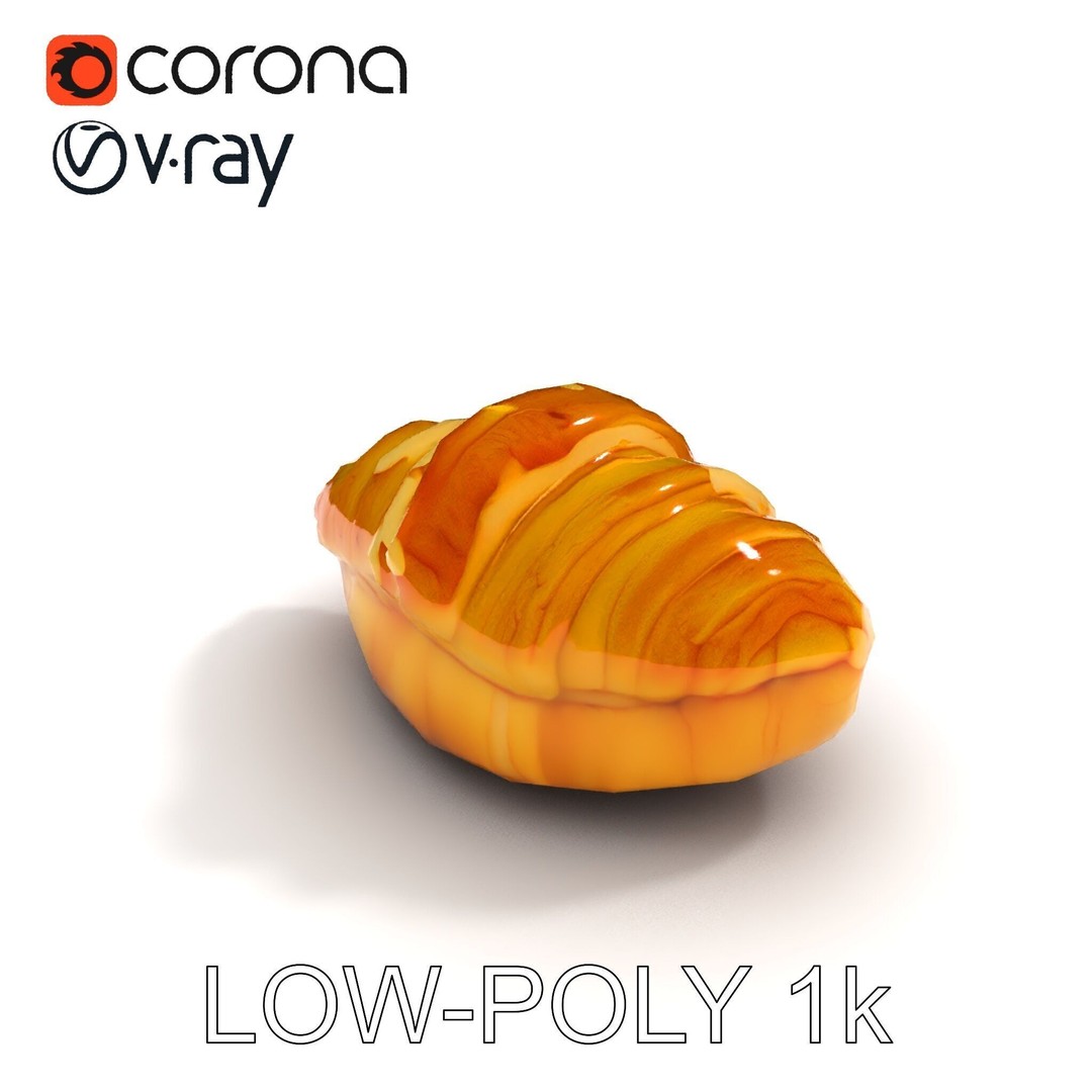 Delicious Croissant 3D Model – Low Poly PBR Asset for Games, FBX - View 34