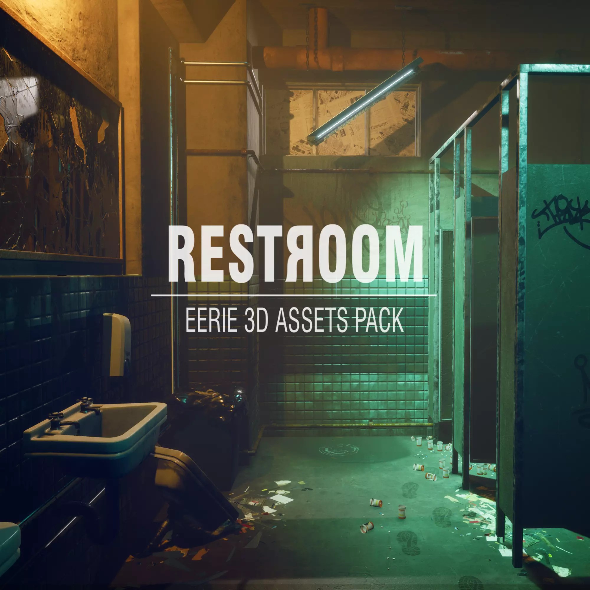 Creepy Public Bathroom Asset Pack - Low-Poly Game-Ready 3D Model - View 2