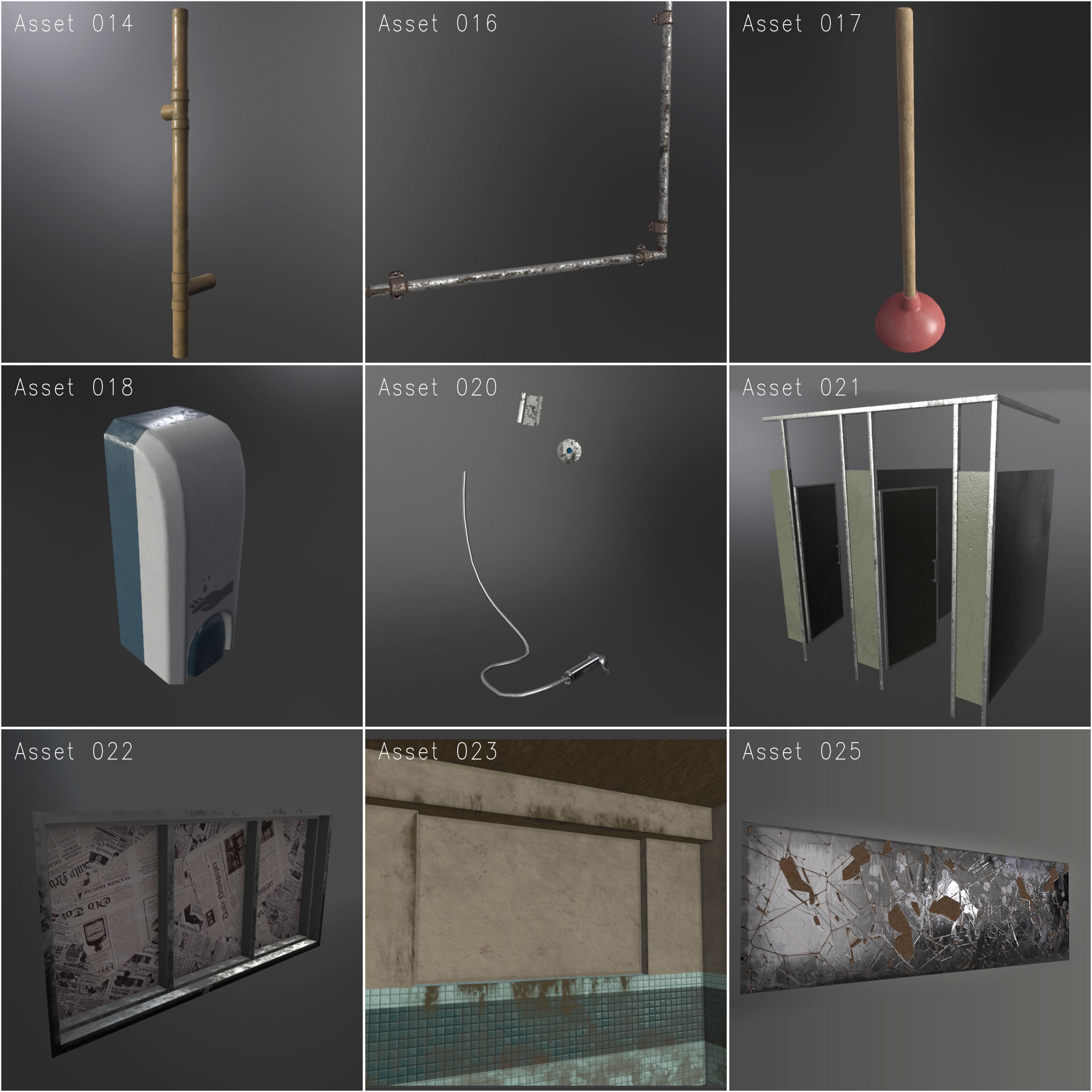 Creepy Public Bathroom Asset Pack - Low-Poly Game-Ready 3D Model - View 4