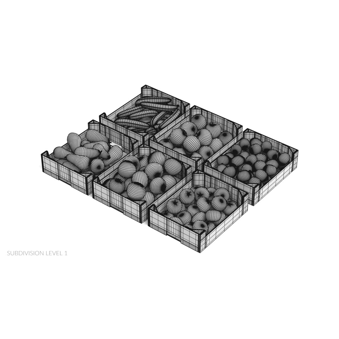 Fruit in Boxes 3D Model – Realistic Cardboard Produce Crates, Blender