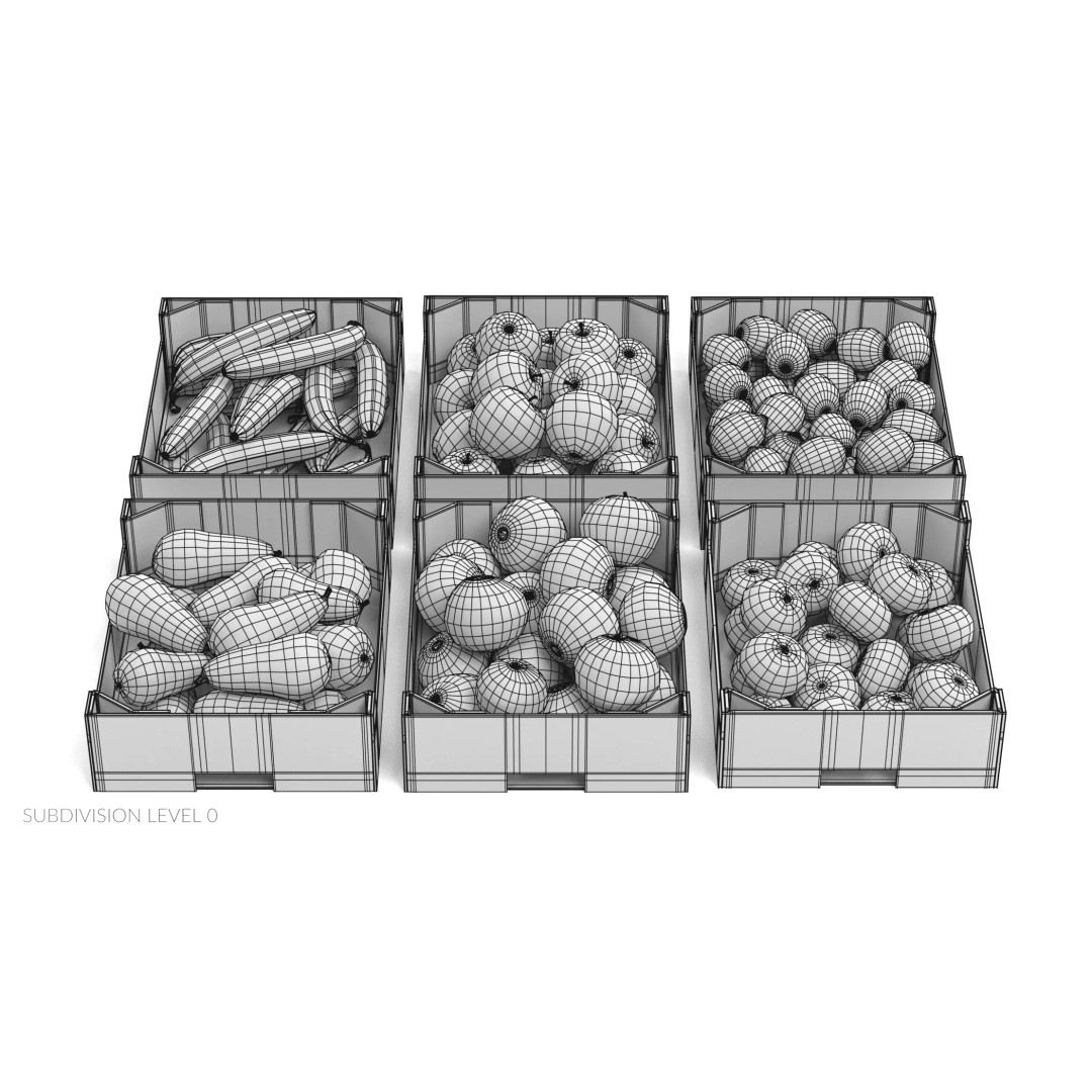 Fruit in Boxes 3D Model – Realistic Cardboard Produce Crates, Blender - View 22