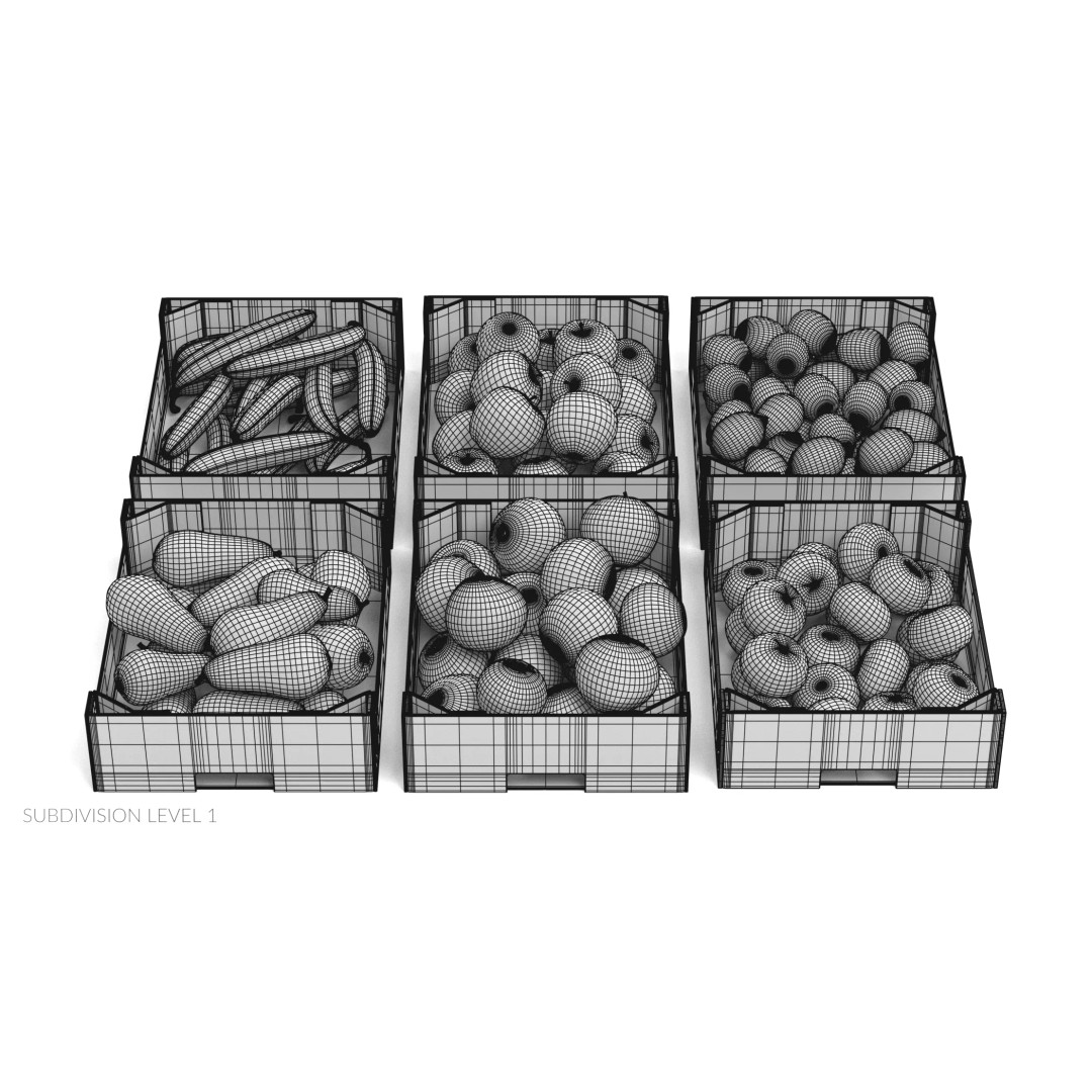 Fruit in Boxes 3D Model – Realistic Cardboard Produce Crates, Blender - View 23