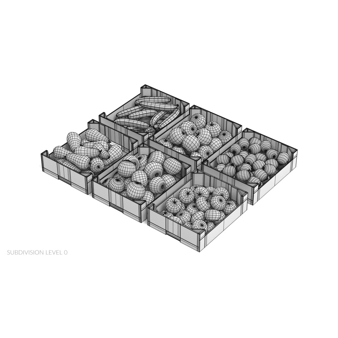 Fruit in Boxes 3D Model – Realistic Cardboard Produce Crates, Blender - View 24