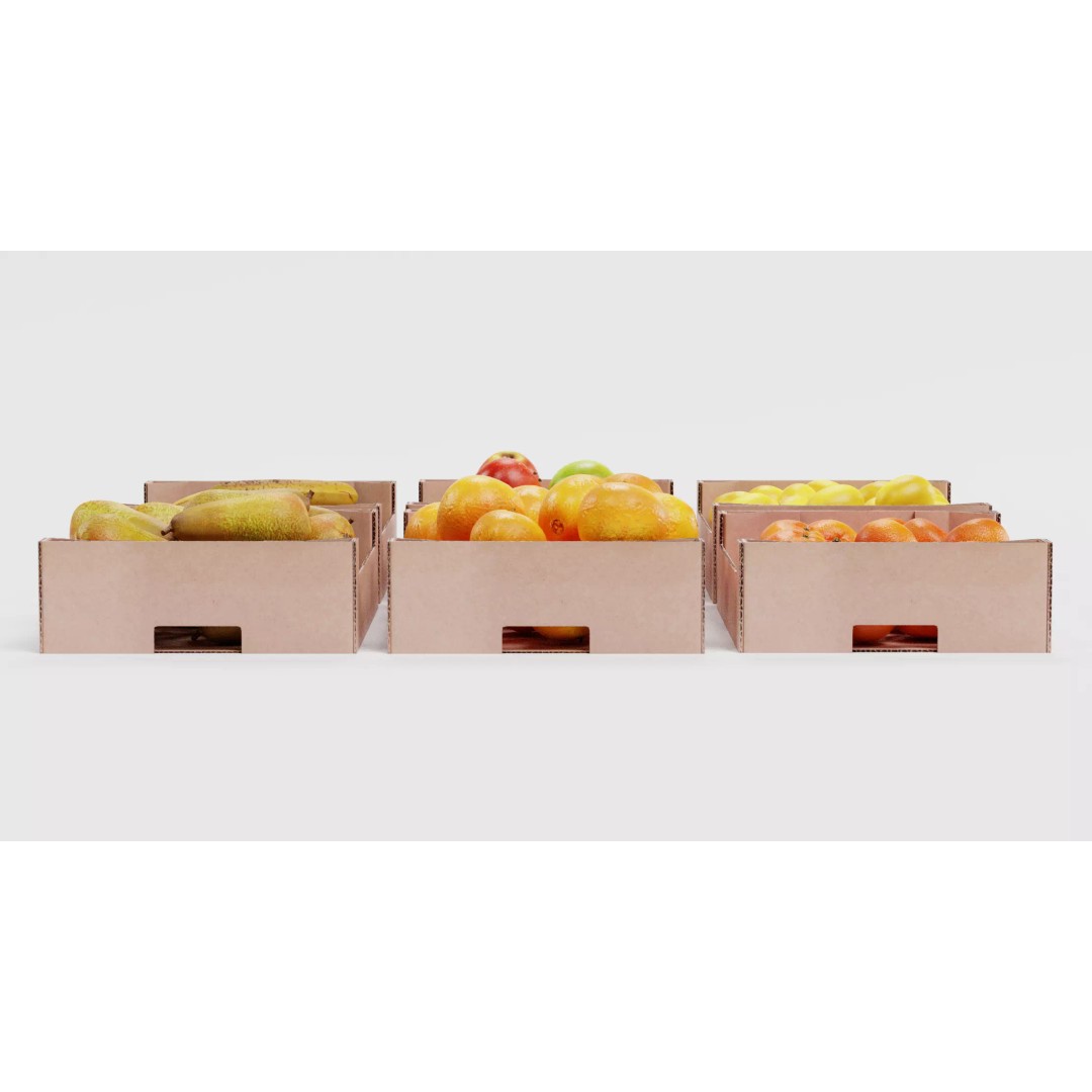 Fruit in Boxes 3D Model – Realistic Cardboard Produce Crates, Blender - View 5