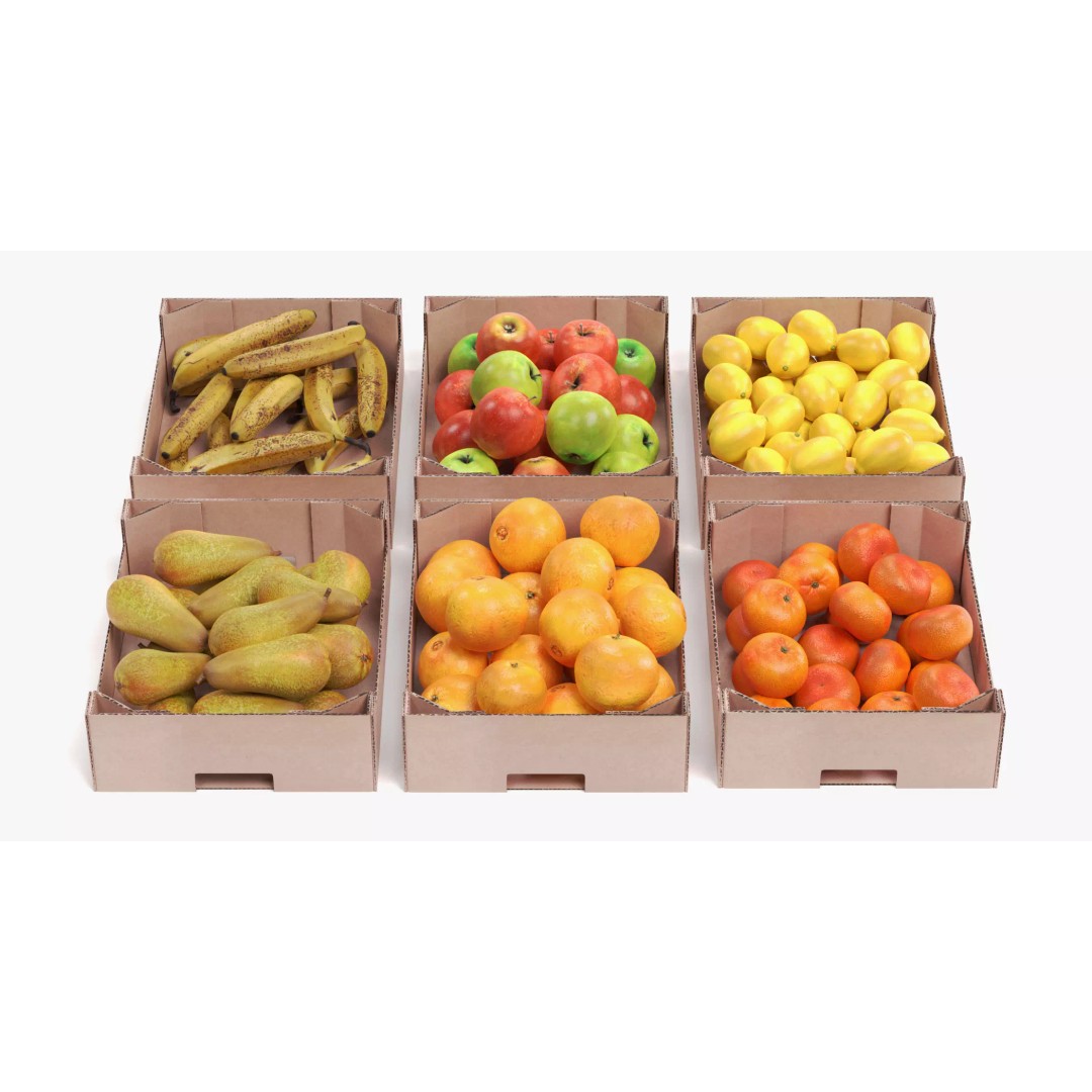 Fruit in Boxes 3D Model – Realistic Cardboard Produce Crates, Blender - View 6