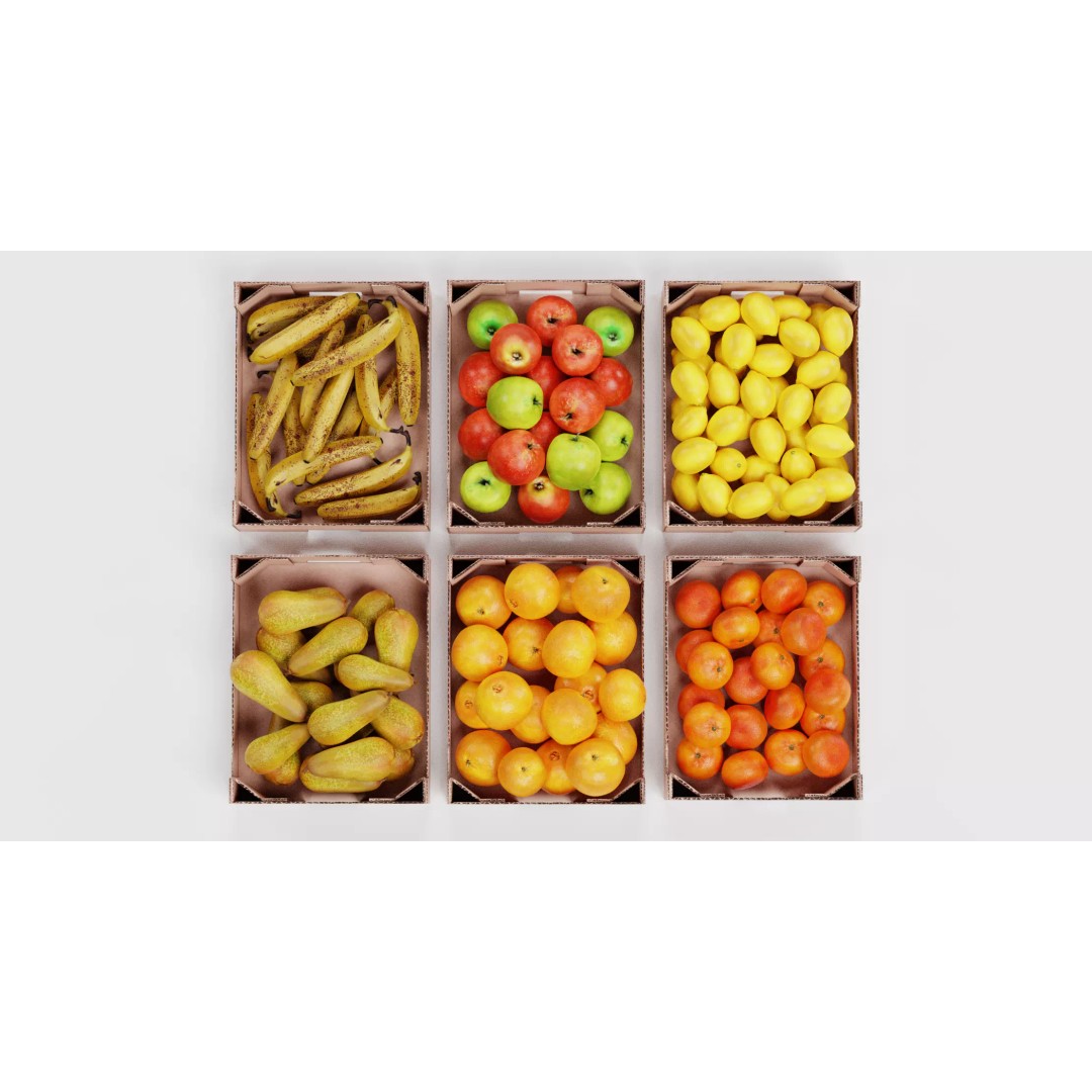 Fruit in Boxes 3D Model – Realistic Cardboard Produce Crates, Blender - View 8