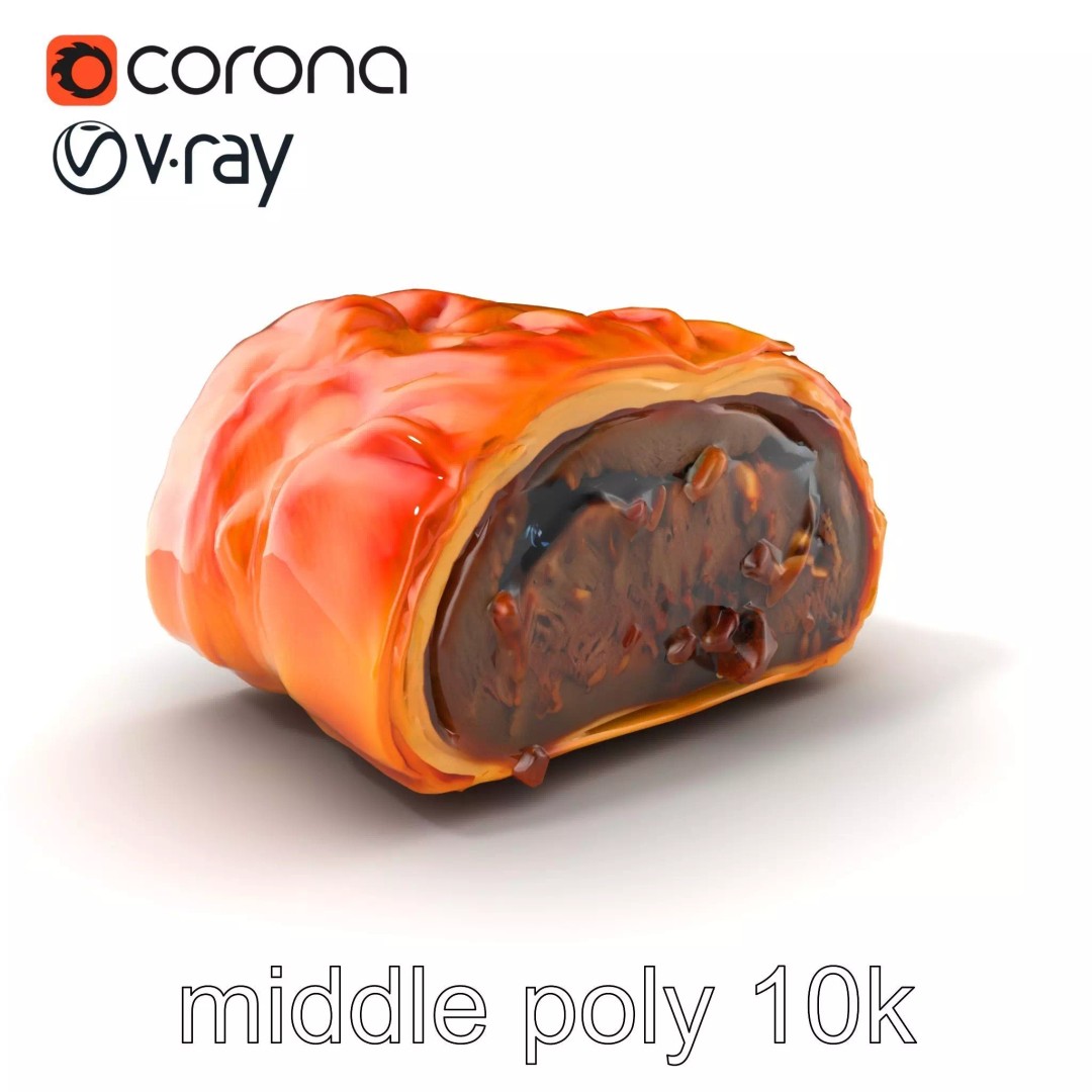 Beef Wellington 3D Model – Low Poly Culinary Asset, FBX & PBR Textures - View 2