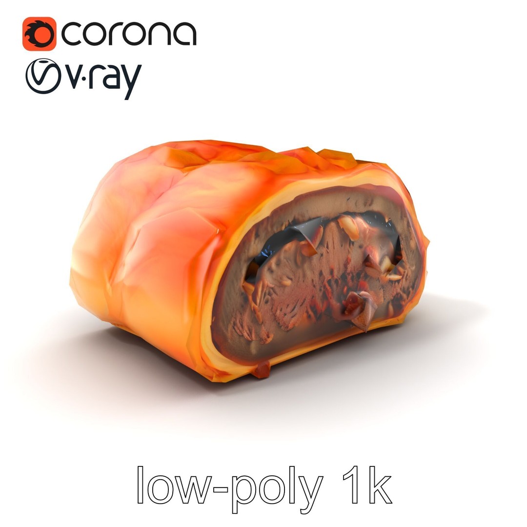 Beef Wellington 3D Model – Low Poly Culinary Asset, FBX & PBR Textures - View 6
