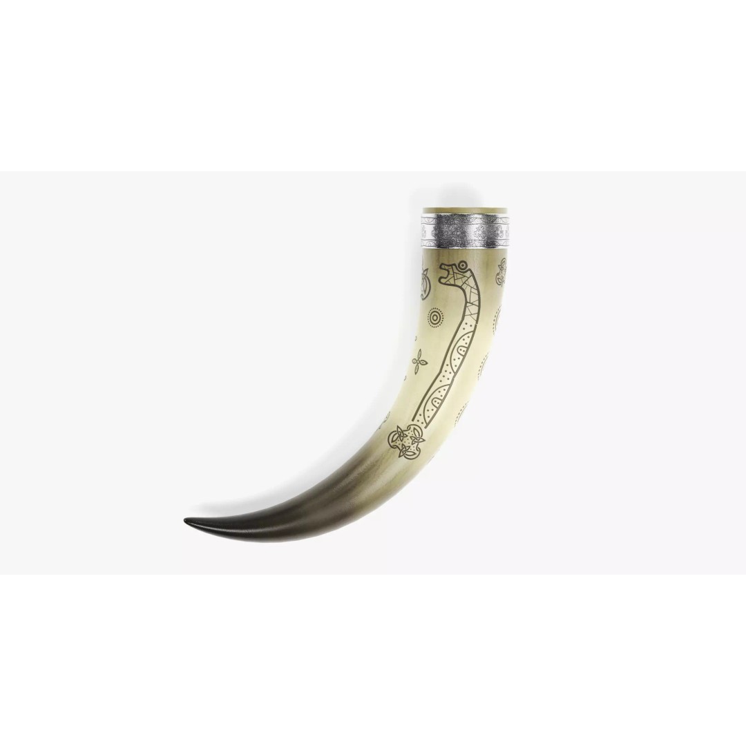 Viking Horn 3D Model – Ornate Norse Drinking Vessel, PBR Textures