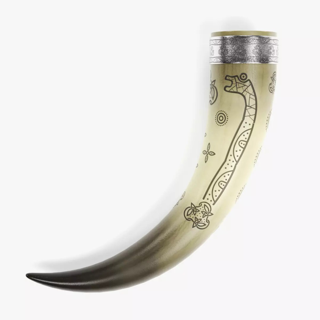 Viking Horn 3D Model – Ornate Norse Drinking Vessel, PBR Textures - View 13