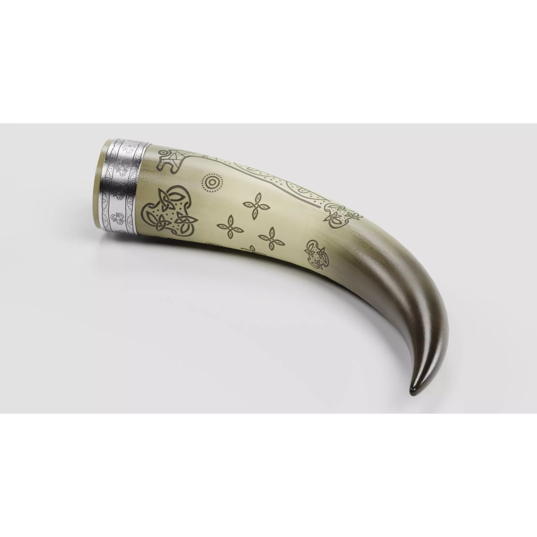 Viking Horn 3D Model – Ornate Norse Drinking Vessel, PBR Textures - View 7