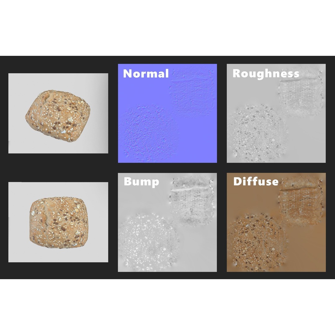 Multigrain Bread 3D Model – Low Poly PBR Asset, FBX & OBJ Formats