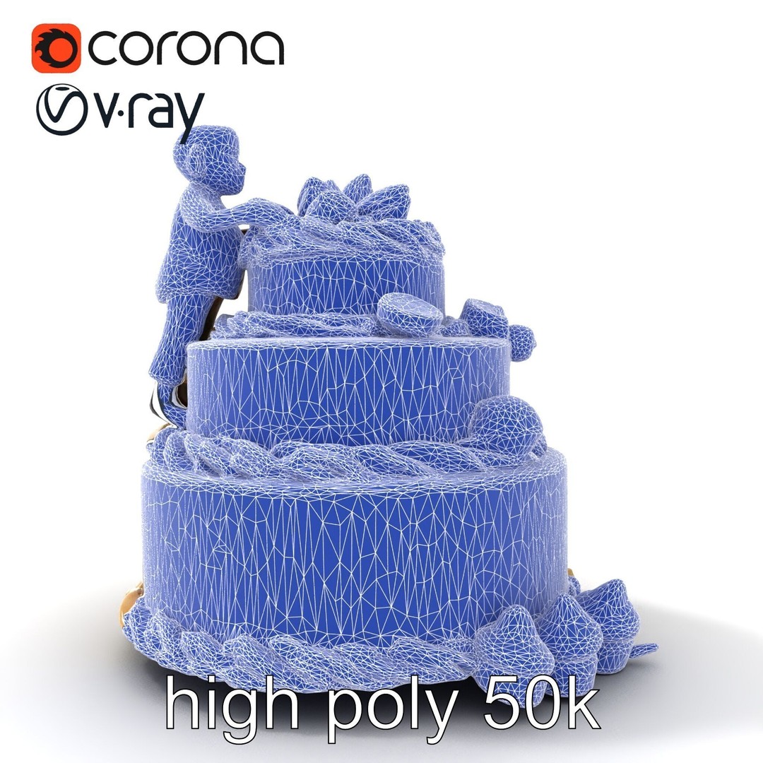Three-Tier Chocolate Figurine Cake 3D Model – Low Poly PBR Asset, FBX