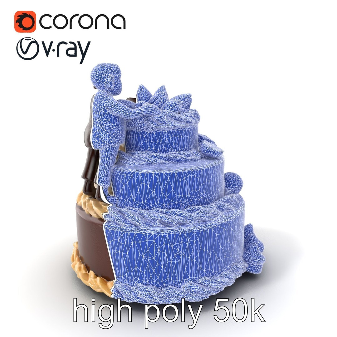 Three-Tier Chocolate Figurine Cake 3D Model – Low Poly PBR Asset, FBX - View 11