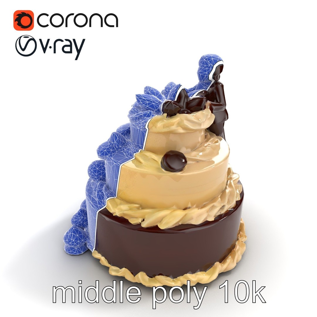 Three-Tier Chocolate Figurine Cake 3D Model – Low Poly PBR Asset, FBX - View 13