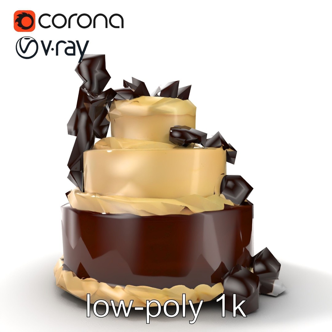 Three-Tier Chocolate Figurine Cake 3D Model – Low Poly PBR Asset, FBX - View 14