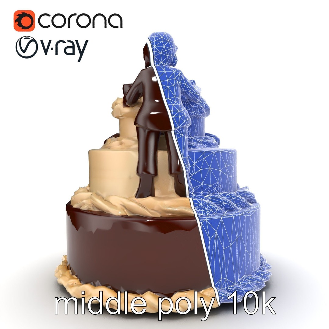 Three-Tier Chocolate Figurine Cake 3D Model – Low Poly PBR Asset, FBX - View 16