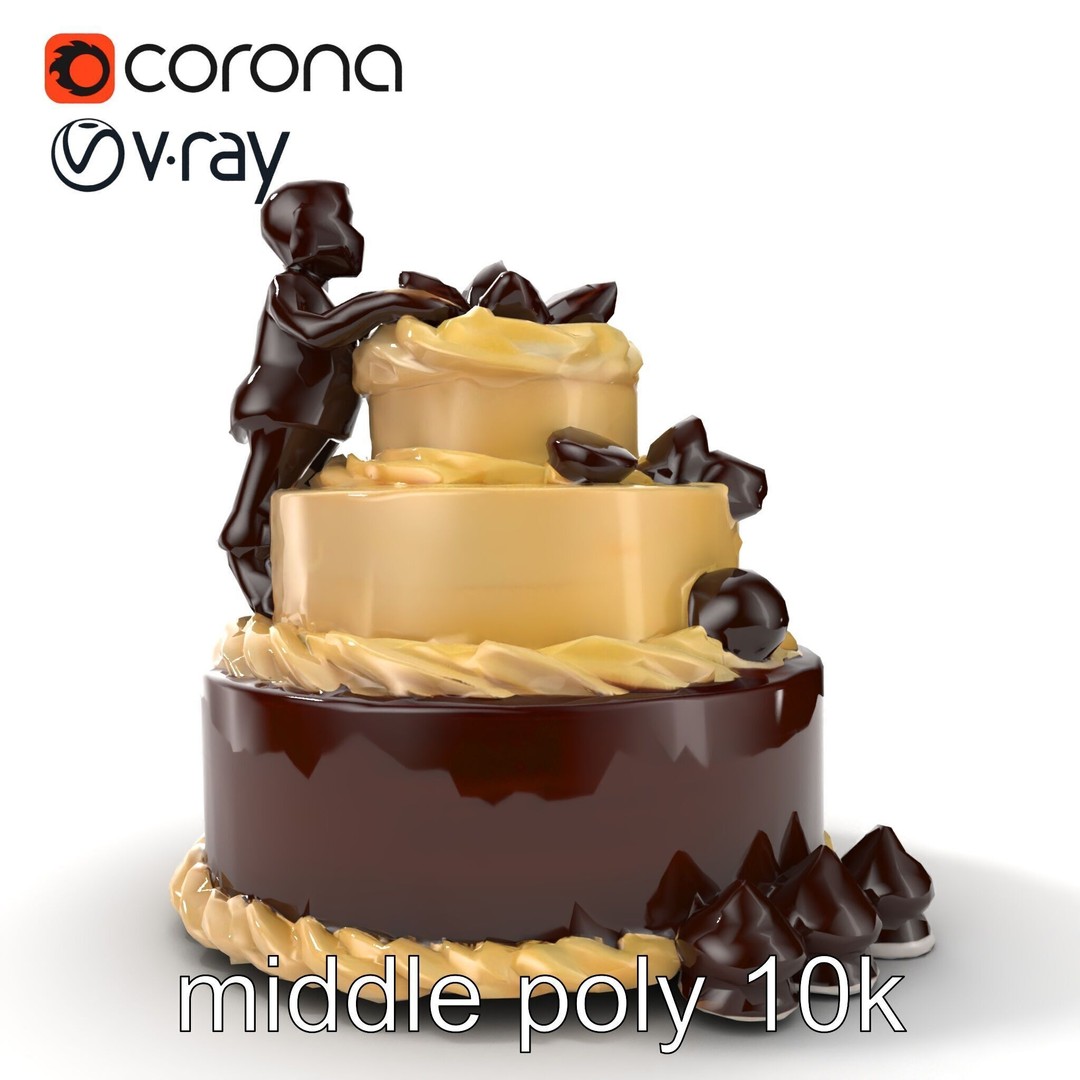Three-Tier Chocolate Figurine Cake 3D Model – Low Poly PBR Asset, FBX - View 17