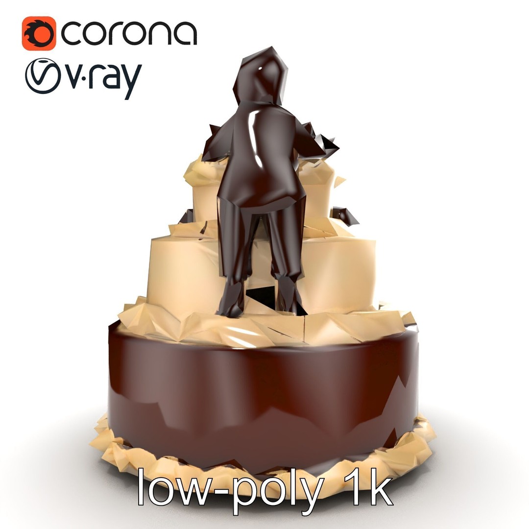 Three-Tier Chocolate Figurine Cake 3D Model – Low Poly PBR Asset, FBX - View 18