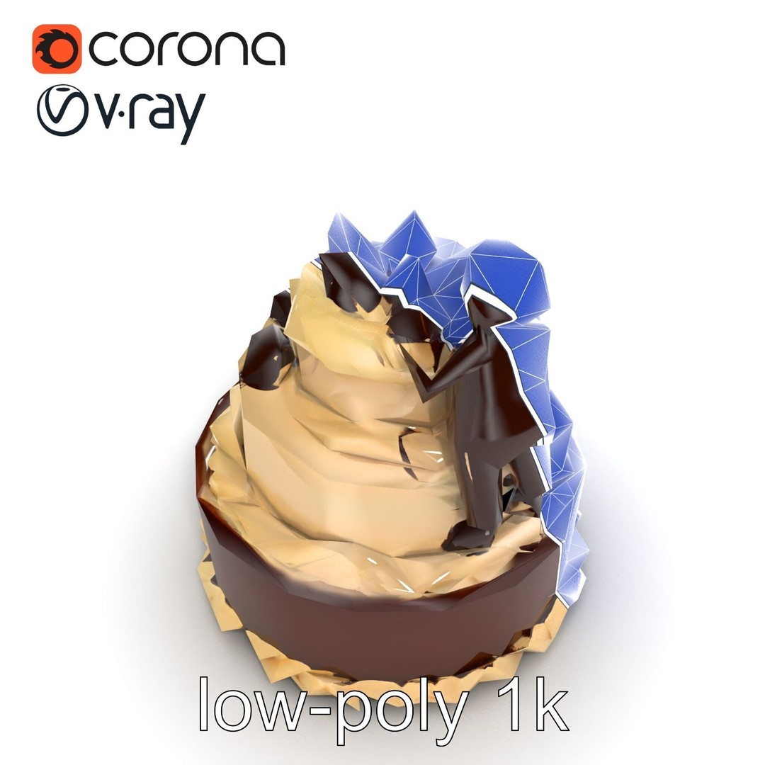 Three-Tier Chocolate Figurine Cake 3D Model – Low Poly PBR Asset, FBX - View 19