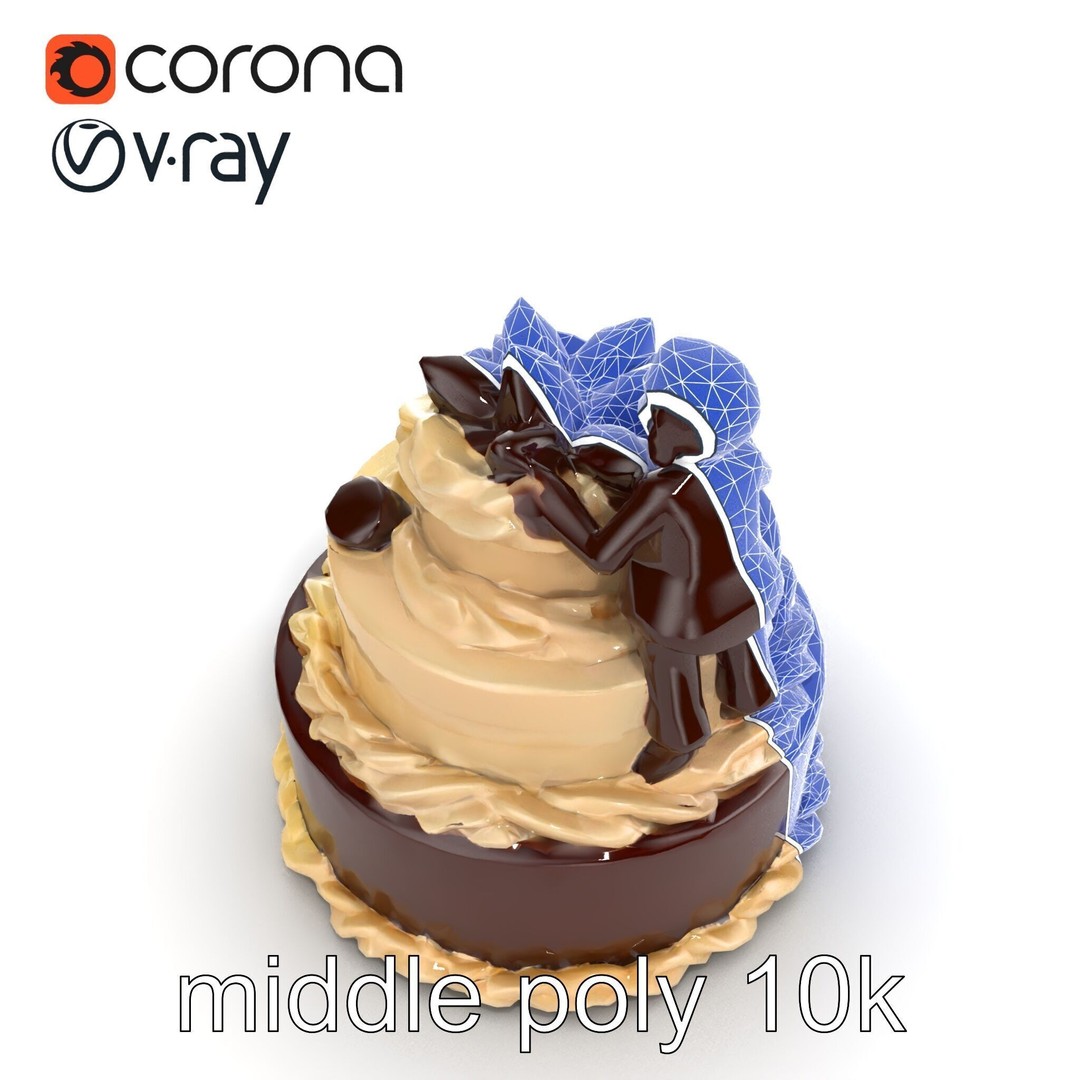 Three-Tier Chocolate Figurine Cake 3D Model – Low Poly PBR Asset, FBX - View 21