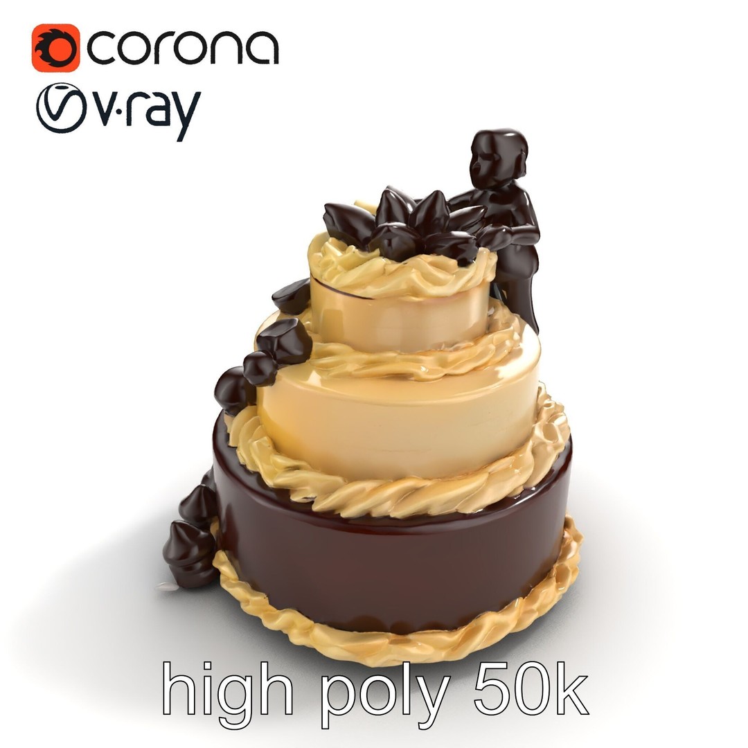 Three-Tier Chocolate Figurine Cake 3D Model – Low Poly PBR Asset, FBX - View 22