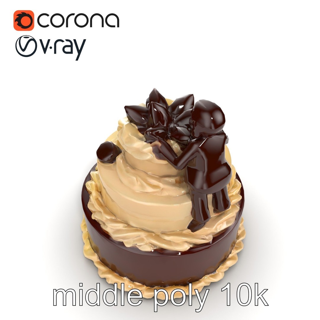 Three-Tier Chocolate Figurine Cake 3D Model – Low Poly PBR Asset, FBX - View 23
