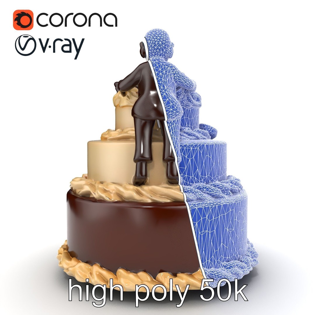 Three-Tier Chocolate Figurine Cake 3D Model – Low Poly PBR Asset, FBX - View 24