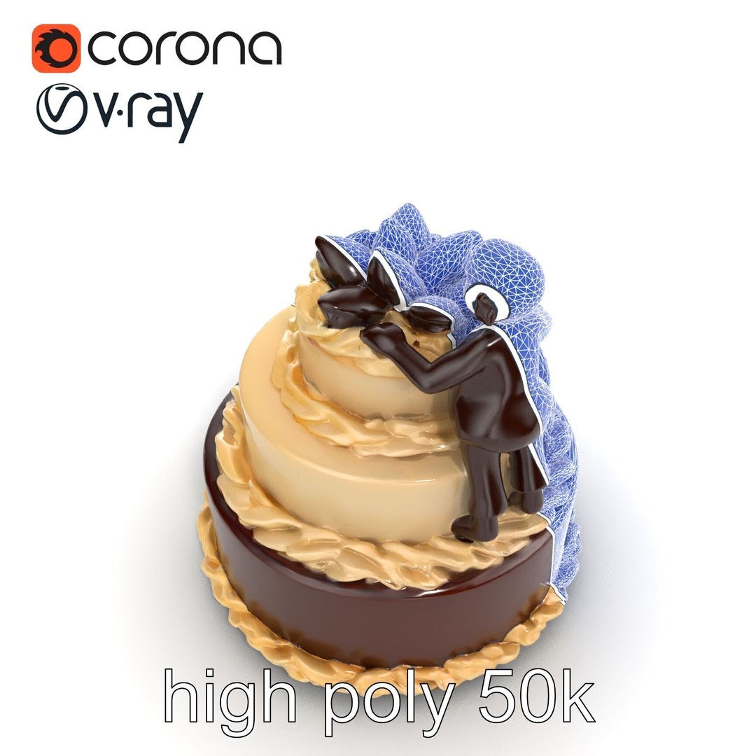 Three-Tier Chocolate Figurine Cake 3D Model – Low Poly PBR Asset, FBX - View 25