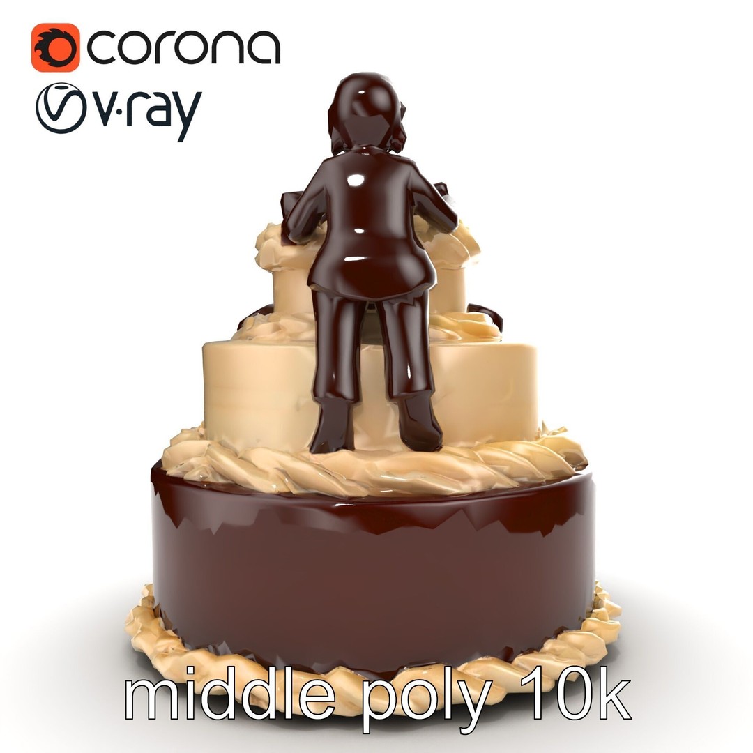 Three-Tier Chocolate Figurine Cake 3D Model – Low Poly PBR Asset, FBX - View 27