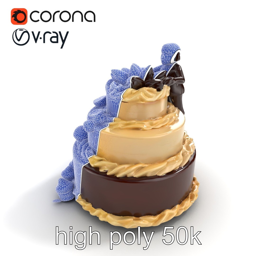 Three-Tier Chocolate Figurine Cake 3D Model – Low Poly PBR Asset, FBX - View 28