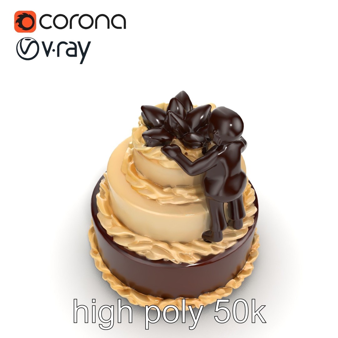 Three-Tier Chocolate Figurine Cake 3D Model – Low Poly PBR Asset, FBX - View 29