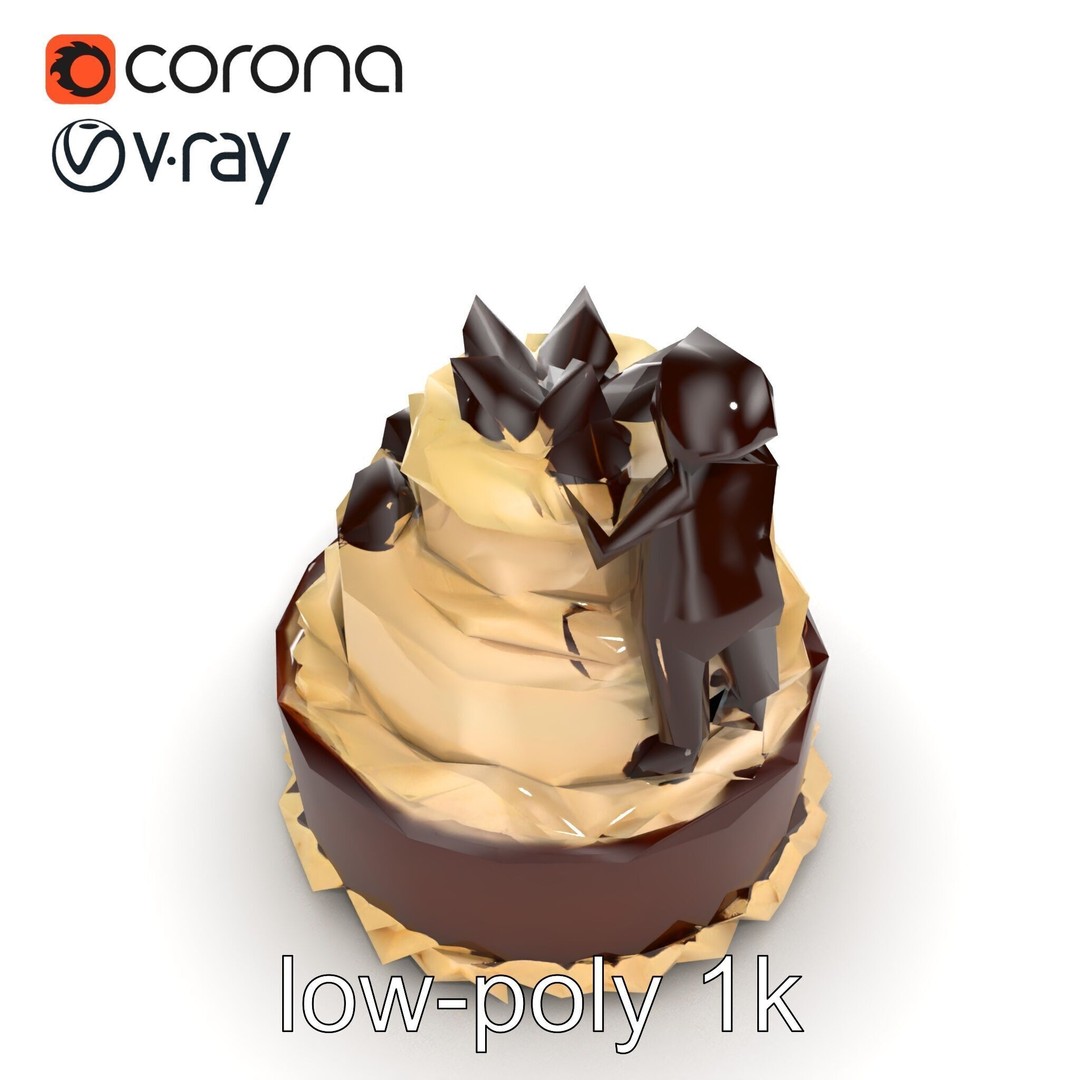 Three-Tier Chocolate Figurine Cake 3D Model – Low Poly PBR Asset, FBX - View 32