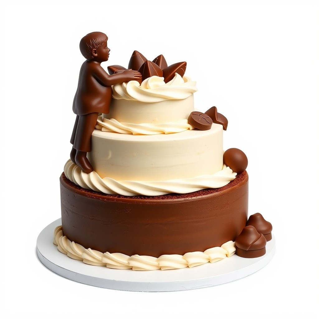 Three-Tier Chocolate Figurine Cake 3D Model – Low Poly PBR Asset, FBX - View 5