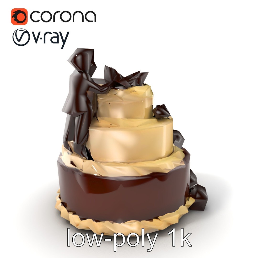 Three-Tier Chocolate Figurine Cake 3D Model – Low Poly PBR Asset, FBX - View 6