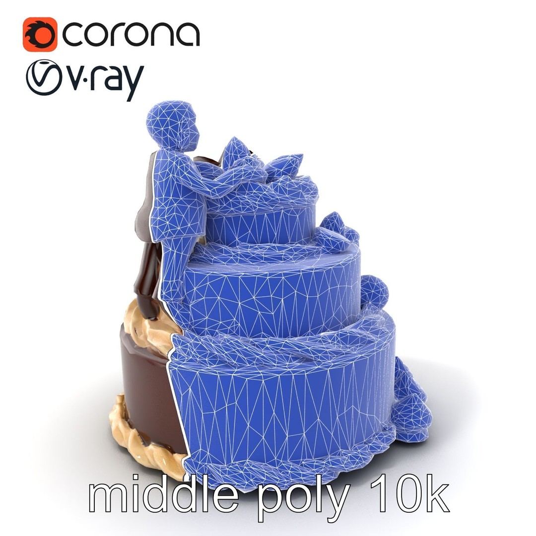 Three-Tier Chocolate Figurine Cake 3D Model – Low Poly PBR Asset, FBX - View 7