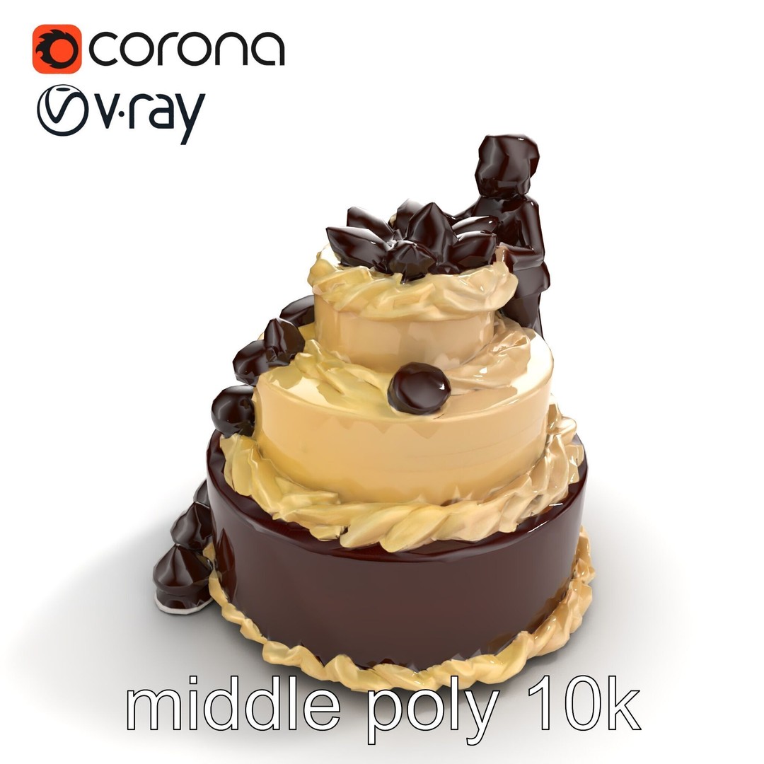 Three-Tier Chocolate Figurine Cake 3D Model – Low Poly PBR Asset, FBX - View 9