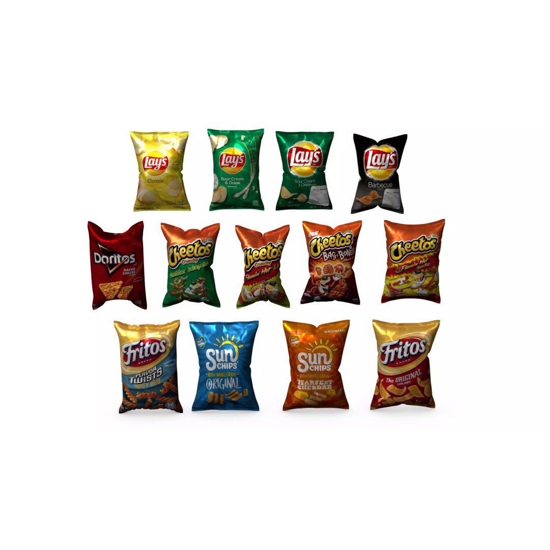 Snack Bags 3D Model – Low Poly Food Asset with PBR Textures - View 2