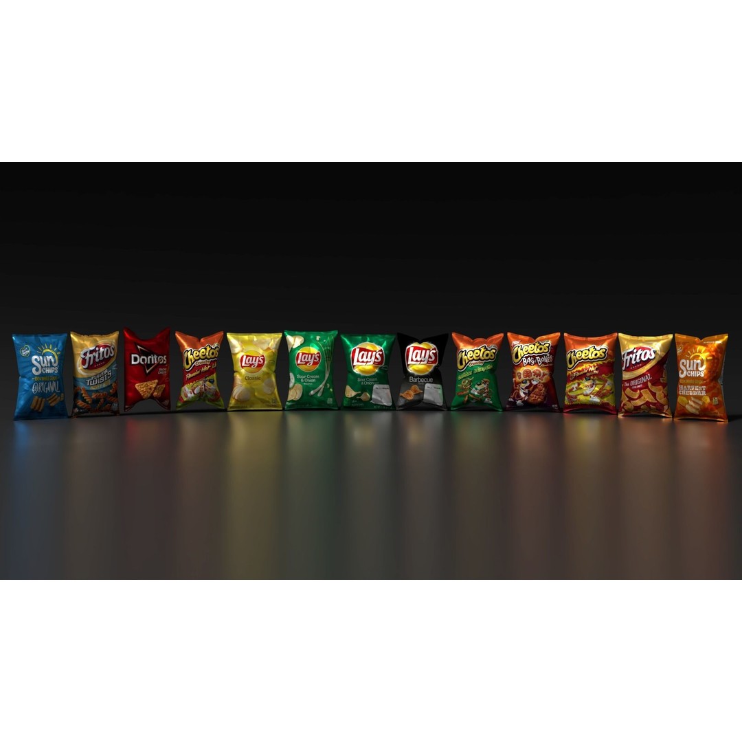 Snack Bags 3D Model – Low Poly Food Asset with PBR Textures - View 3