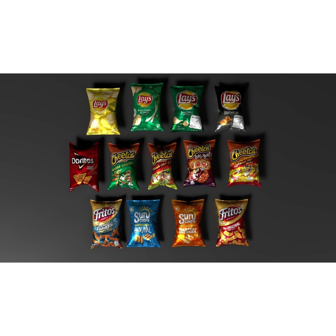 Snack Bags 3D Model – Low Poly Food Asset with PBR Textures - View 4