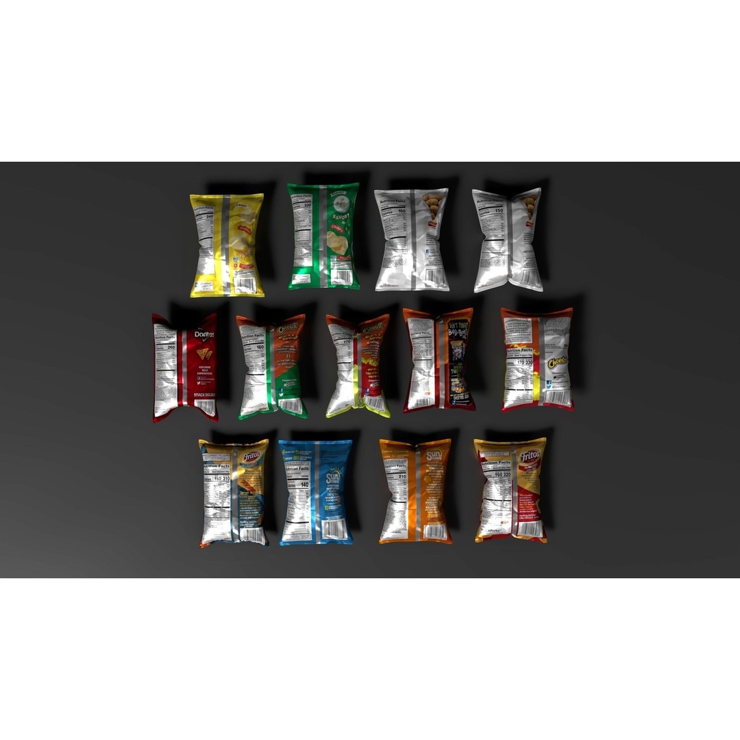 Snack Bags 3D Model – Low Poly Food Asset with PBR Textures - View 5