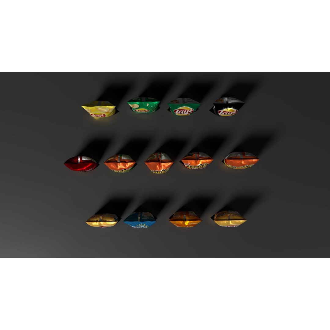Snack Bags 3D Model – Low Poly Food Asset with PBR Textures - View 7