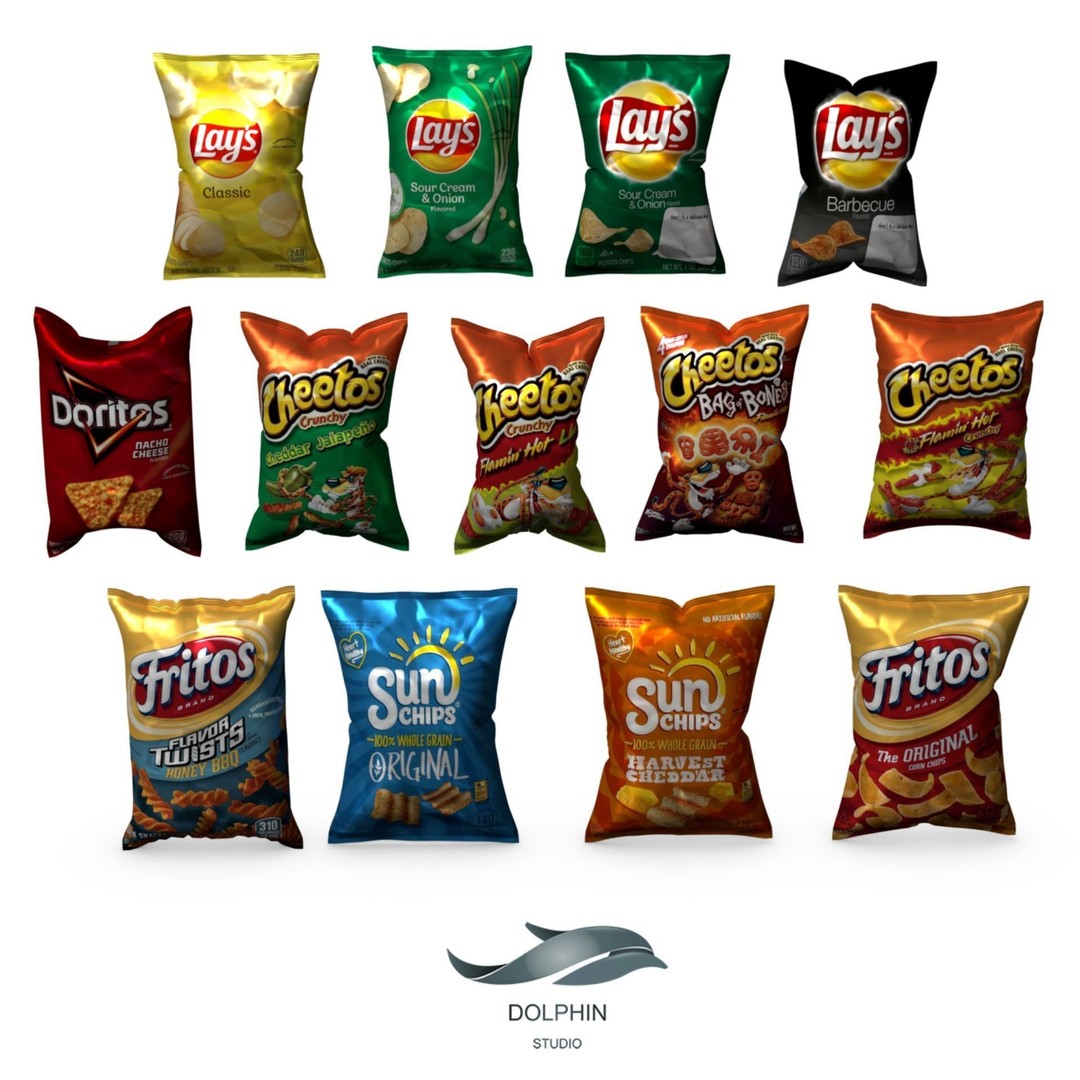 Snack Bags 3D Model – Low Poly Food Asset with PBR Textures - View 9