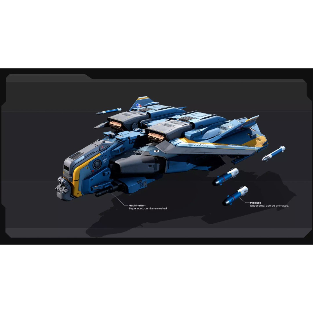 A20 Thunderbolt Spacecraft 3D Model – Low Poly PBR Game Asset, FBX - View 7