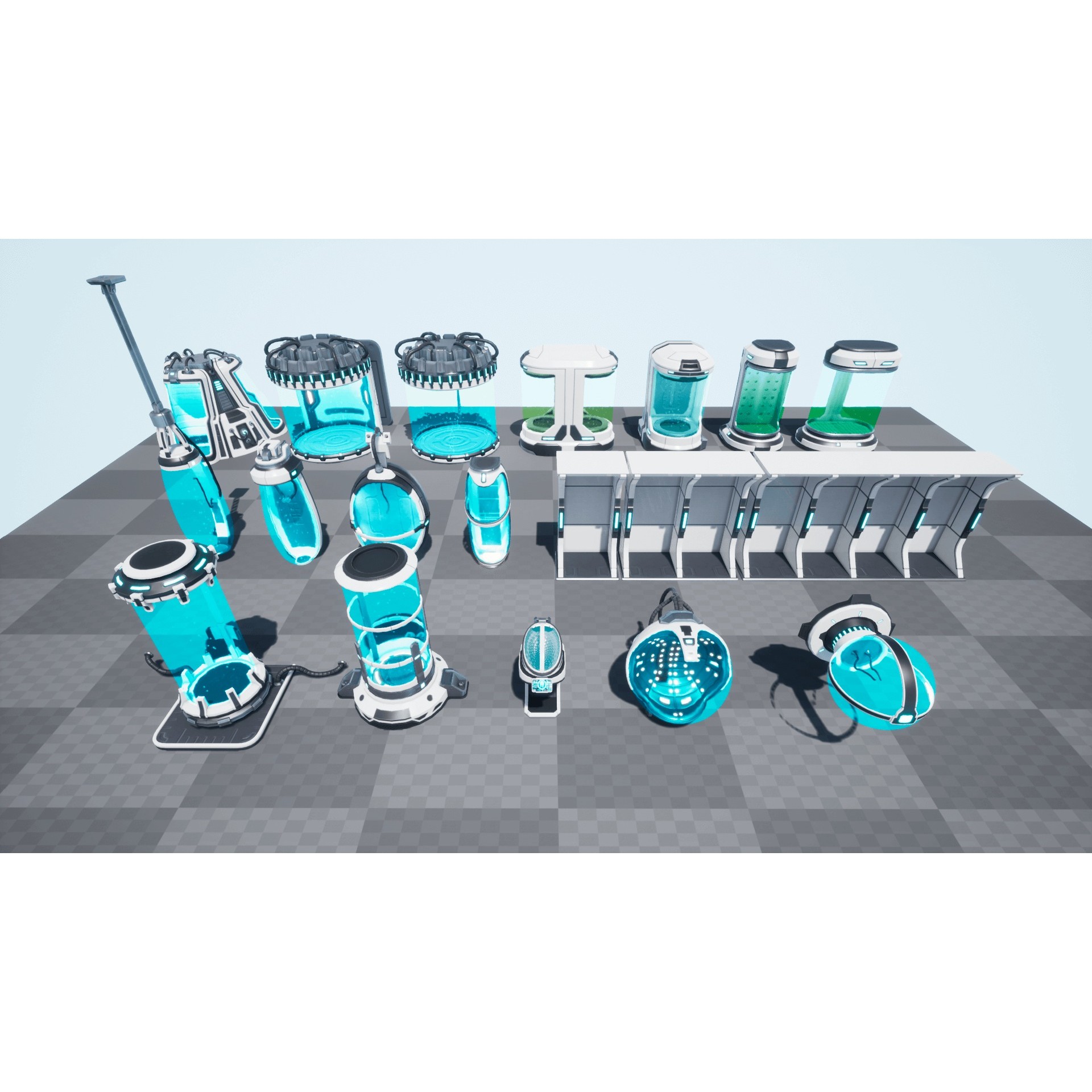 SciFi Lab Cryo Capsules - Low-Poly Game-Ready 3D Model