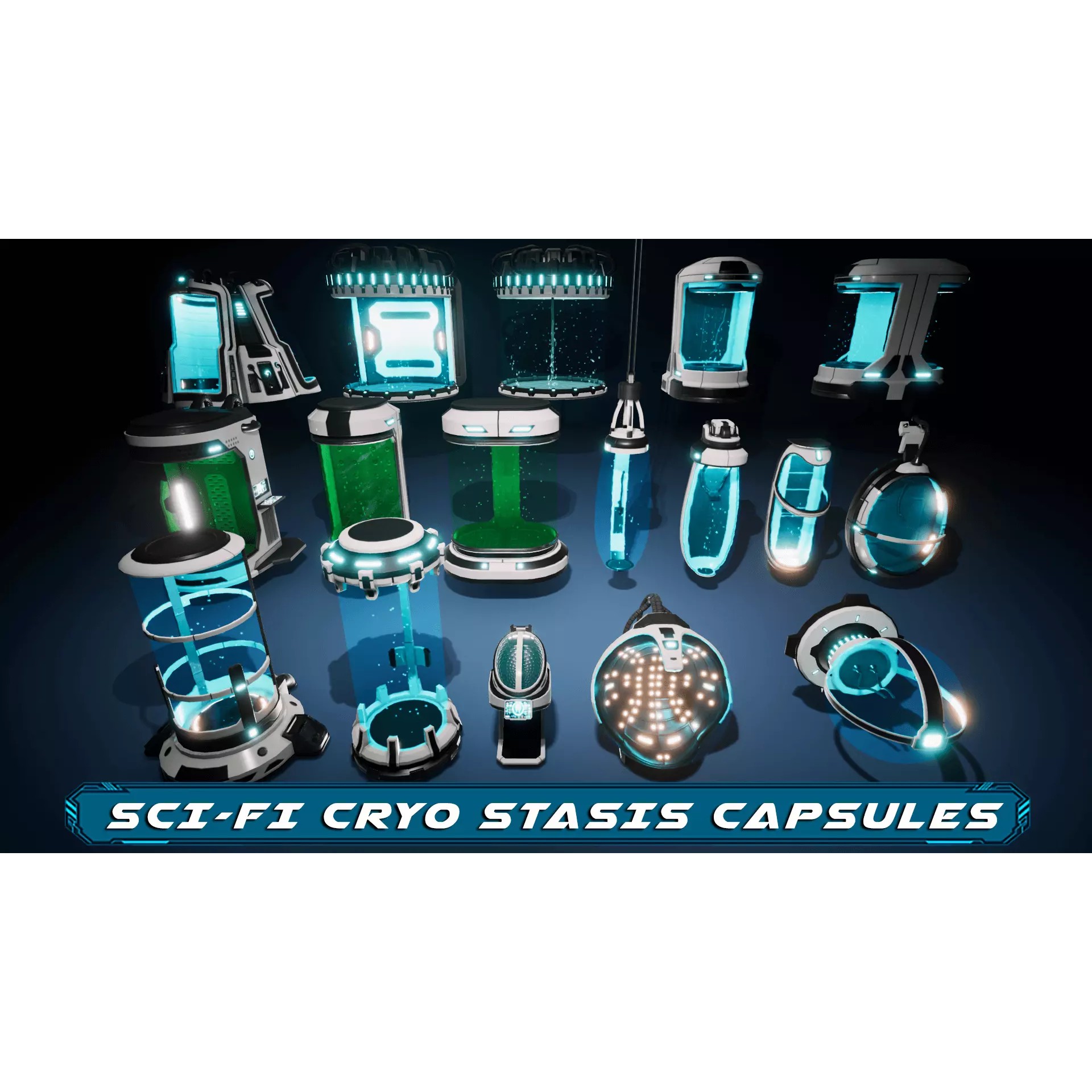 SciFi Lab Cryo Capsules - Low-Poly Game-Ready 3D Model - View 2