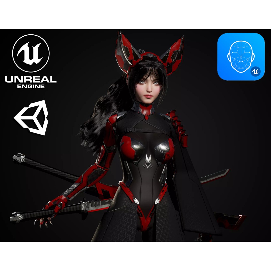 Cosmo Fox Girl 3D Model – Game Ready Low-Poly Sci-Fi Character, FBX - View 2