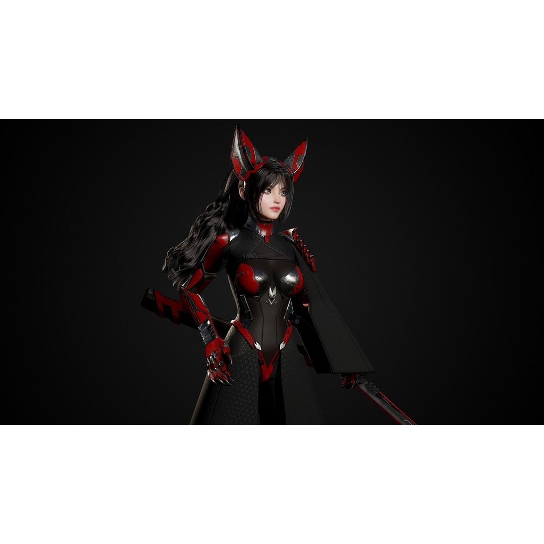 Cosmo Fox Girl 3D Model – Game Ready Low-Poly Sci-Fi Character, FBX - View 21