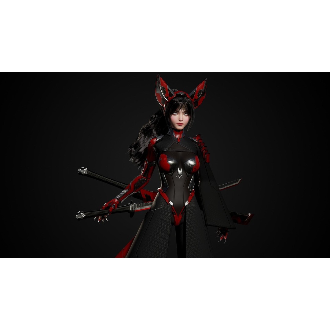 Cosmo Fox Girl 3D Model – Game Ready Low-Poly Sci-Fi Character, FBX - View 23